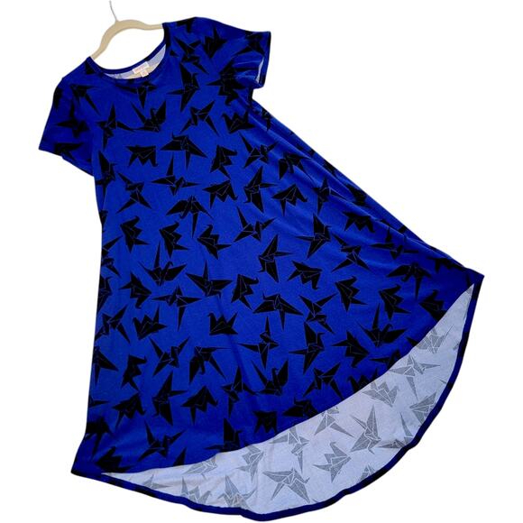 LuLaRoe Carly XS Blue Origami Paper Airplane High Low A-Line Swing Dress - Picture 1 of 9
